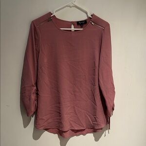 Dusty Rose Zip-Shoulder Blouse 3/4 sleeves
